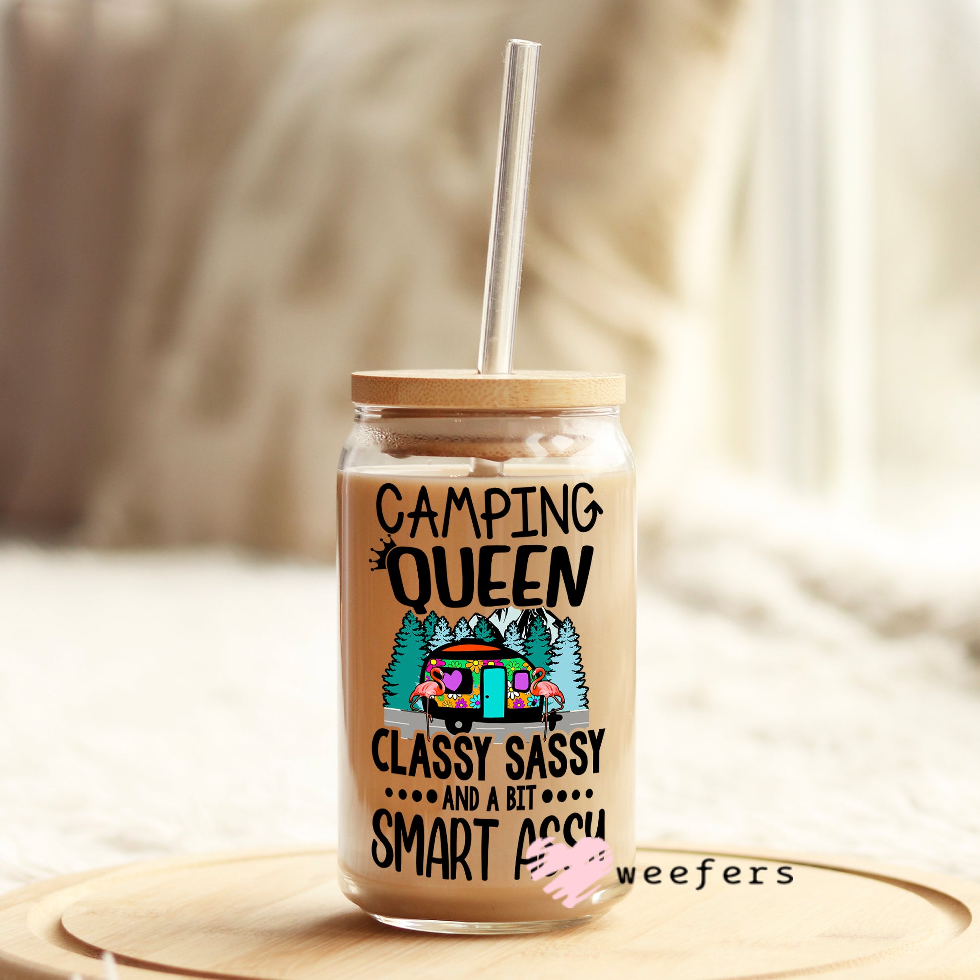 Camping Queen 16oz Libbey Glass Can UV DTF or Sublimation Wrap - Decal - Weefers