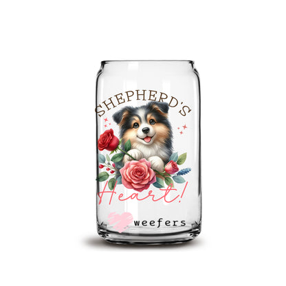 Shepherd's Heart Valentine's Day 16oz Libbey Glass Can UV DTF or Sublimation Cup Wrap - Decal Transfer - Weefers