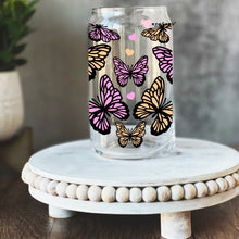 Load image into Gallery viewer, Pink and Yellow Butterflies 16oz Libbey Glass Can UV-DTF or Sublimation Wrap - Decal
