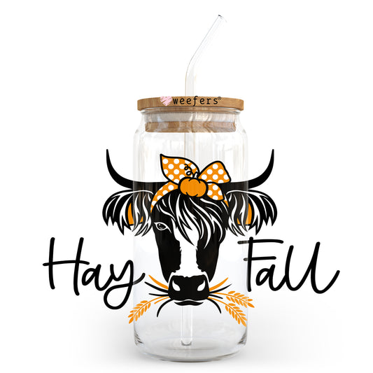 Hay Fall Cow 20oz Libbey Glass Can, 34oz Hip Sip, 40oz Tumbler UV DTF or Sublimation Decal Transfer - Weefers