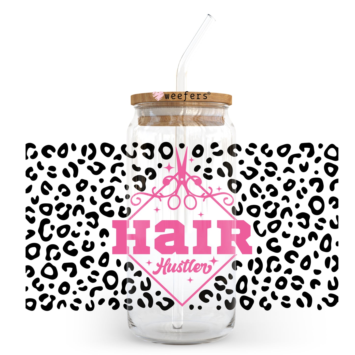 Hair Hustler Cheetah 20oz Libbey Glass Can UV DTF or Sublimation Wrap - Decal - Weefers