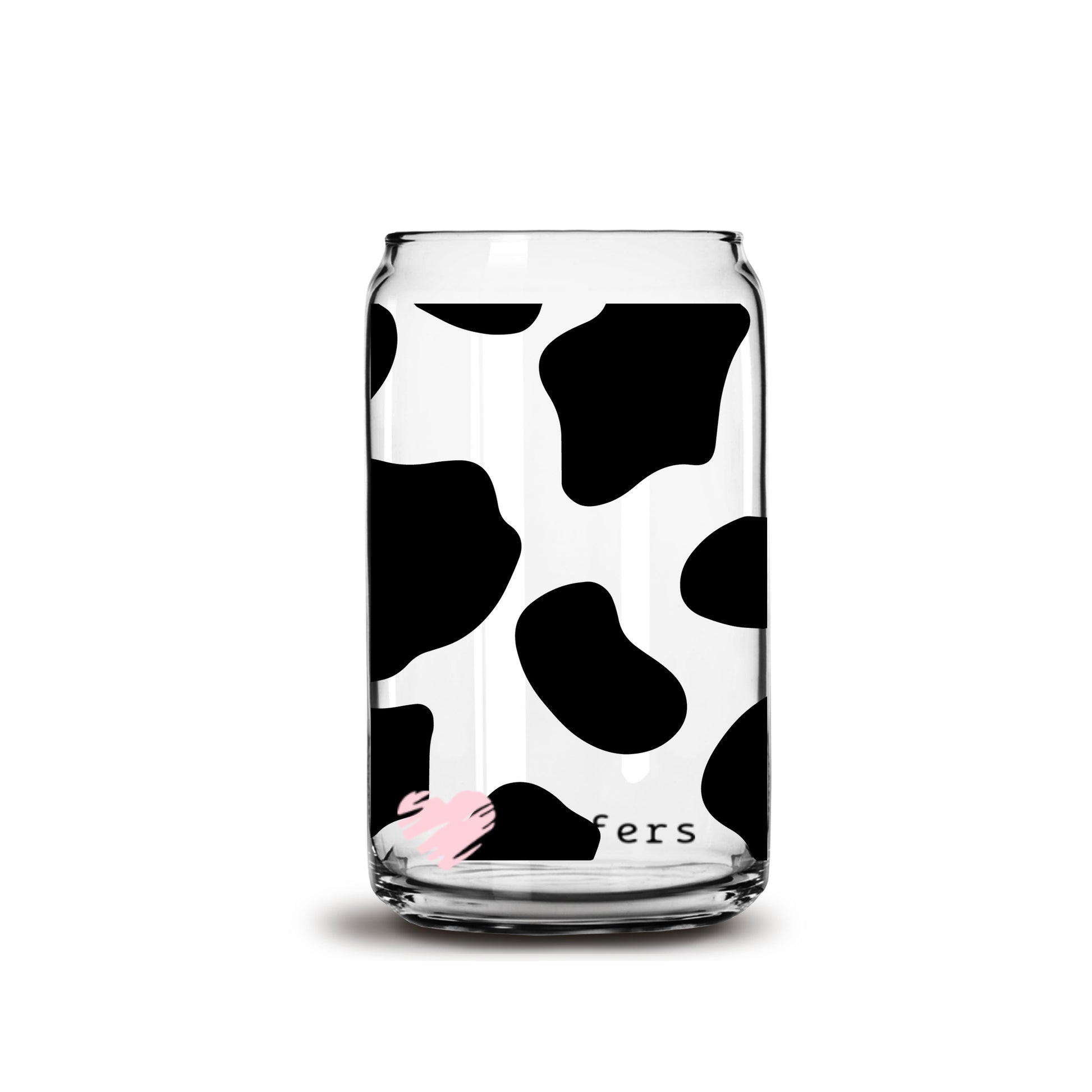 Black Cow Print 16oz Libbey Glass Can UV DTF or Sublimation Wrap - Decal - Weefers