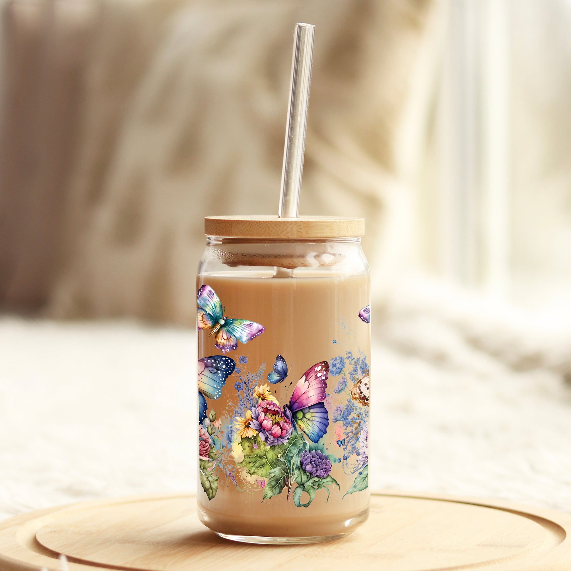 Butterfly Dreams 16oz Libbey Glass Can UV DTF or Sublimation Wrap - Decal - Weefers