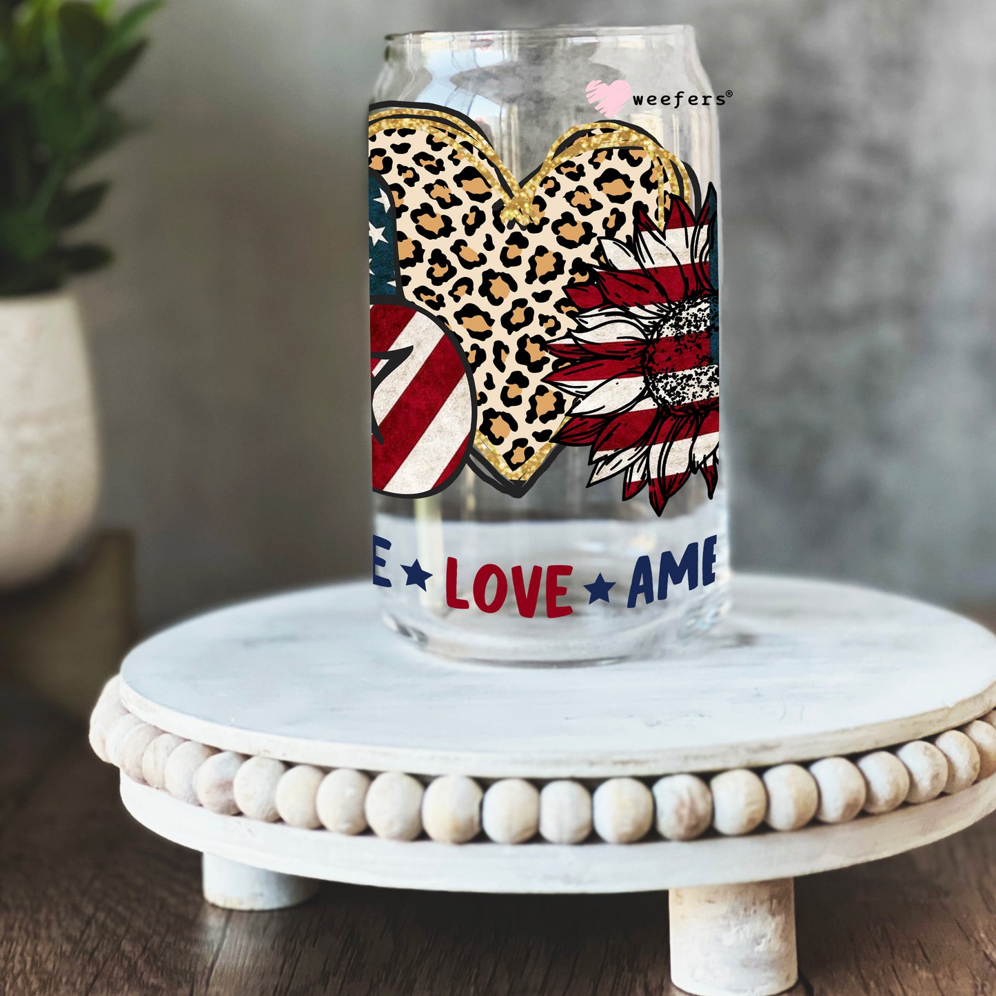 Peace Love America 16oz Libbey Glass Can UV DTF or Sublimation Wrap - Decal - Weefers