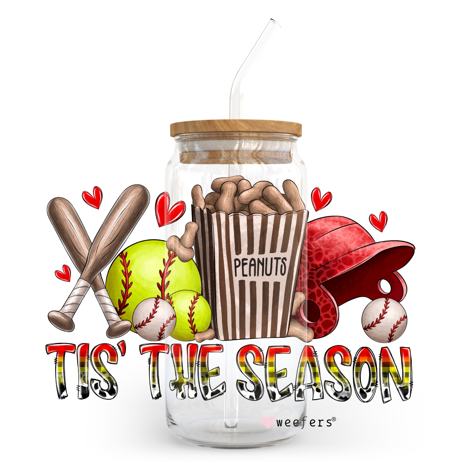 Tis the Season Softball 20oz Libbey Glass Can, 34oz Hip Sip, 40oz Tumbler UV DTF or Sublimation Decal Transfer - Weefers