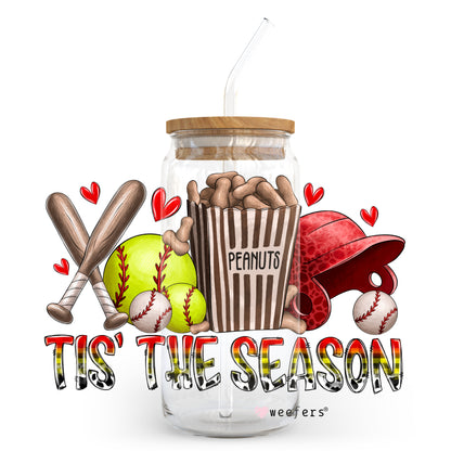 Tis the Season Softball 20oz Libbey Glass Can, 34oz Hip Sip, 40oz Tumbler UV DTF or Sublimation Decal Transfer - Weefers