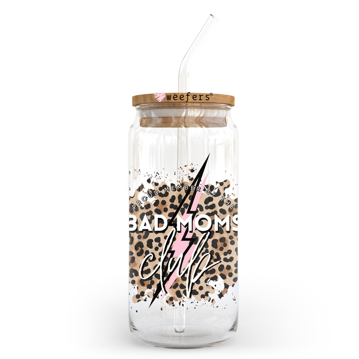 Bad Moms Club Cheetah Print 20oz Libbey Glass Can UV DTF or Sublimation Wrap - Decal Transfer - Weefers