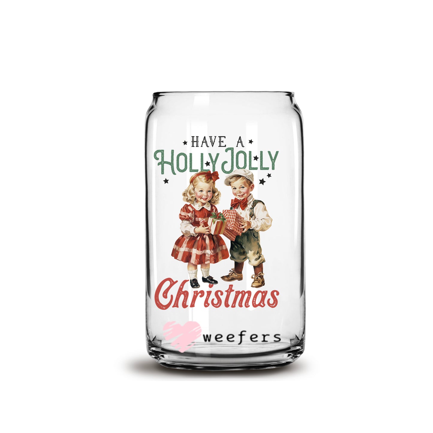 Have a Holly Jolly Christmas Vintage 16oz Libbey Glass Can UV DTF or Sublimation Wrap - Decal - Weefers