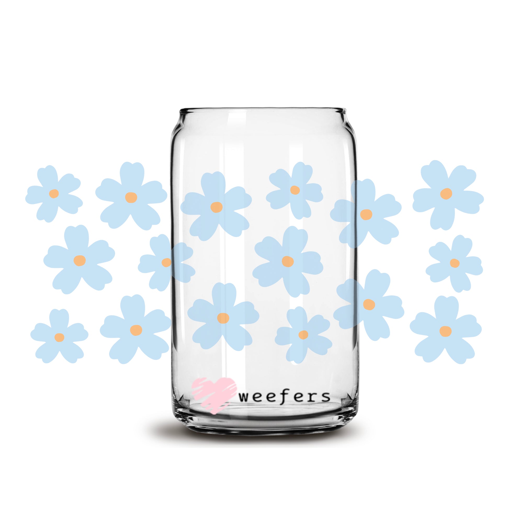 Baby Blue Daisies 16oz Libbey Glass Can UV DTF or Sublimation Wrap - Decal - Weefers