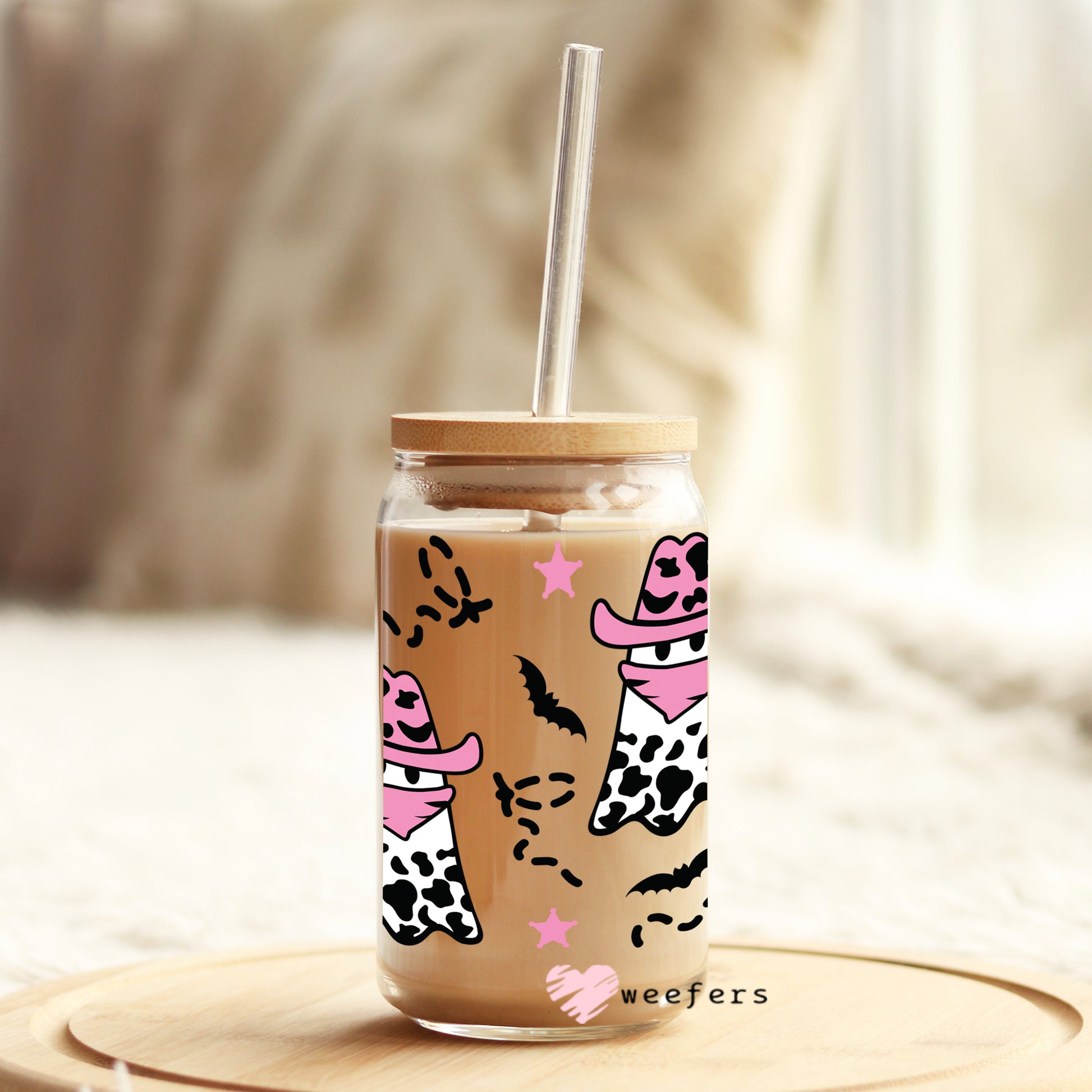 Pink Cowboy Ghosts 16oz Libbey Glass Can UV DTF or Sublimation Wrap - Decal - Weefers