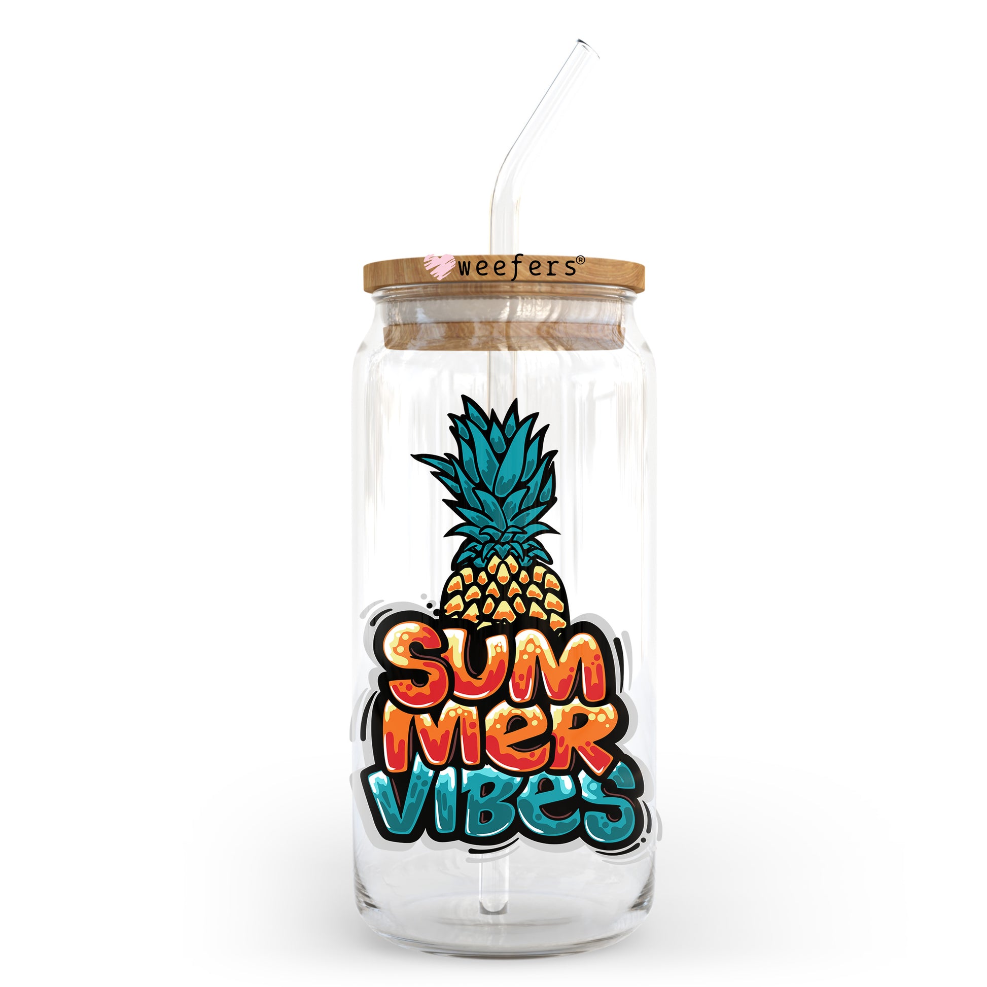 Summer Vibes Pineapple 20oz Libbey Glass Can UV DTF or Sublimation Wrap - Decal Transfer - Weefers