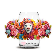 Load image into Gallery viewer, a glass jar with a lion head and flowers around it

