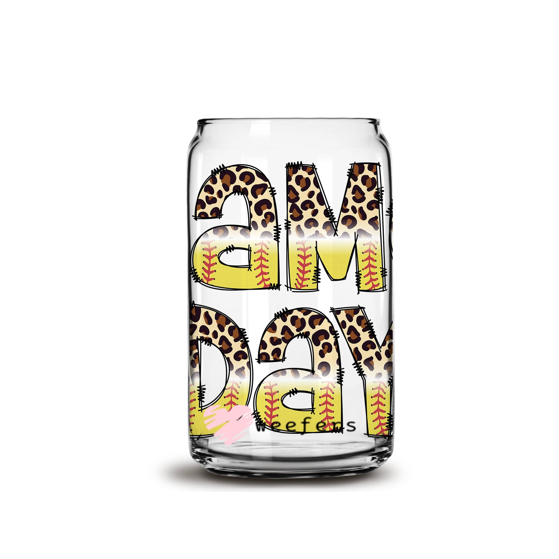 Game Day Cheetah Softball 16oz Libbey Glass Can UV DTF or Sublimation Wrap - Decal - Weefers