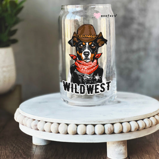 Wild West Dog 16oz Libbey Glass Can UV DTF or Sublimation Cup Wrap - Decal Transfer Weefers