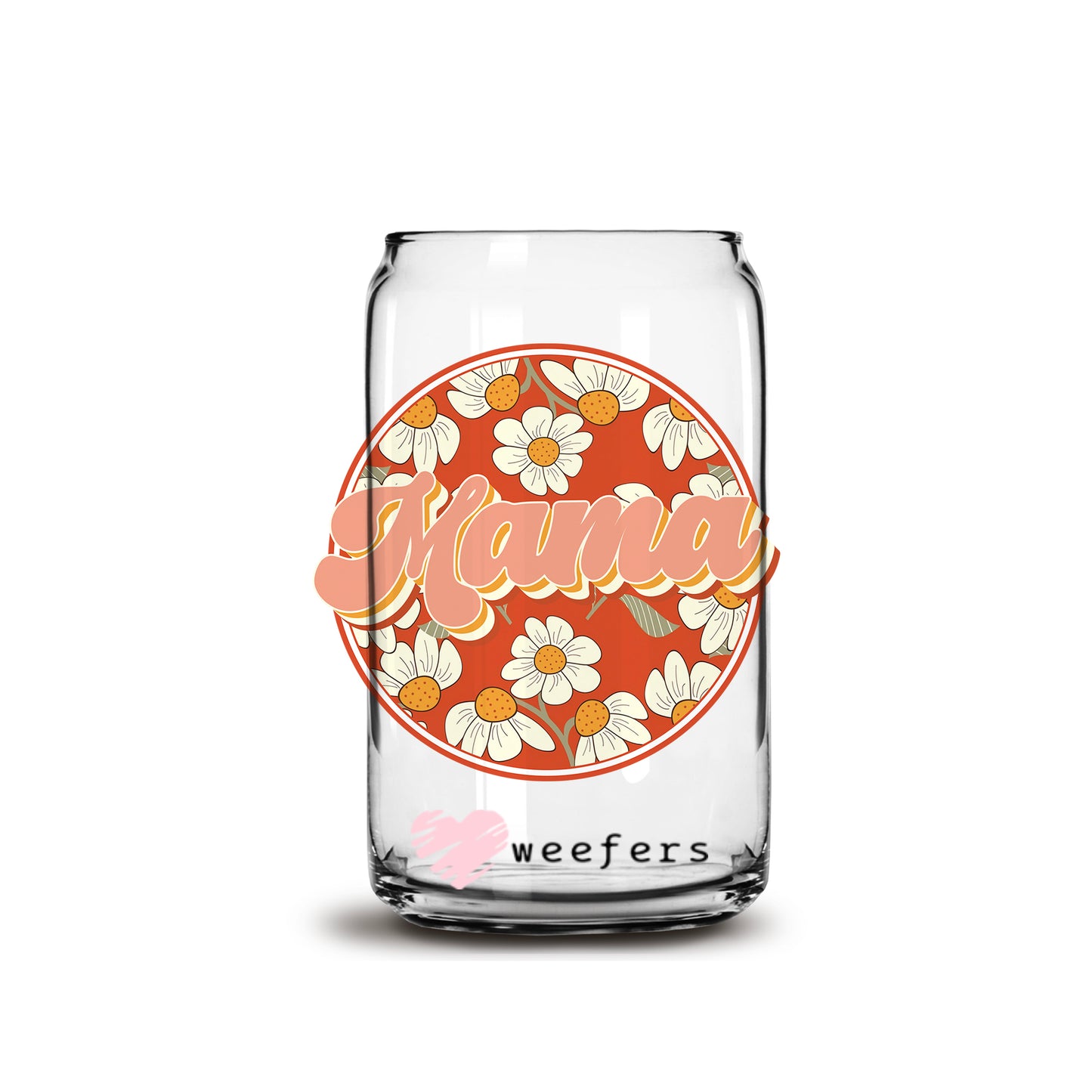 Mama Floral Red Flowers 16oz Libbey Glass Can UV DTF or Sublimation Cup Wrap - Decal Transfer - Weefers