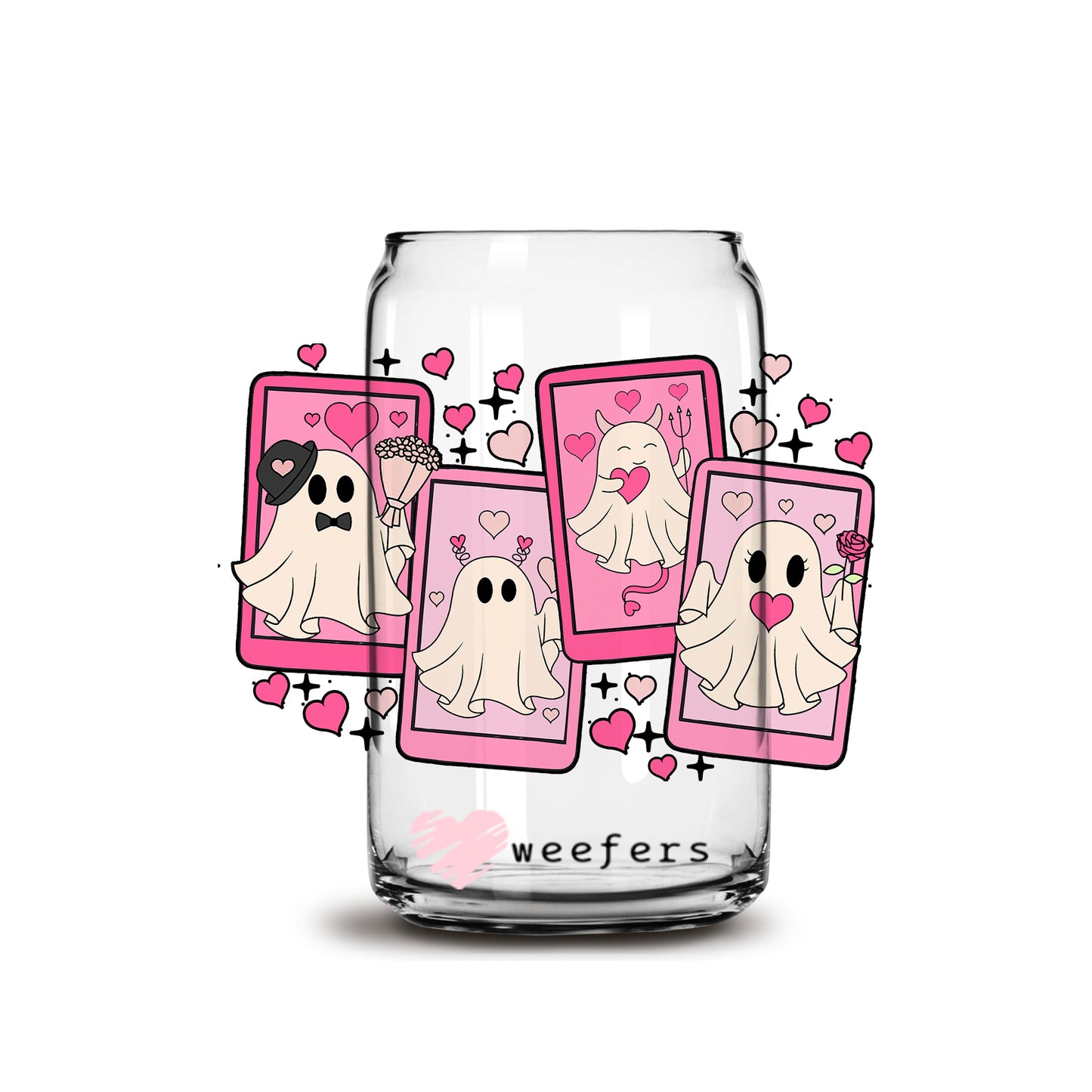 Valentine Ghost Cards 16oz Libbey Glass Can UV DTF or Sublimation Cup Wrap - Decal Transfer - Weefers