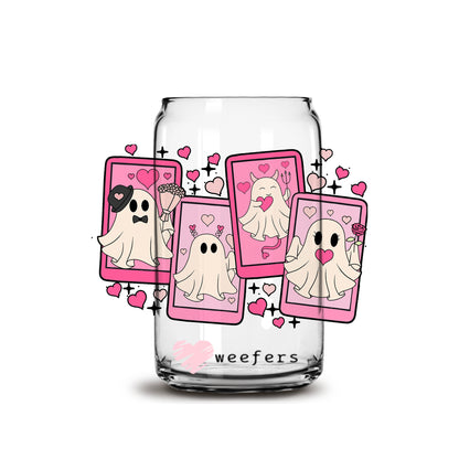 Valentine Ghost Cards 16oz Libbey Glass Can UV DTF or Sublimation Cup Wrap - Decal Transfer - Weefers