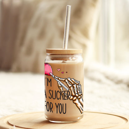 I'm a Sucker for You Valentine's Day 16oz Libbey Glass Can UV DTF or Sublimation Cup Wrap - Decal Transfer - Weefers