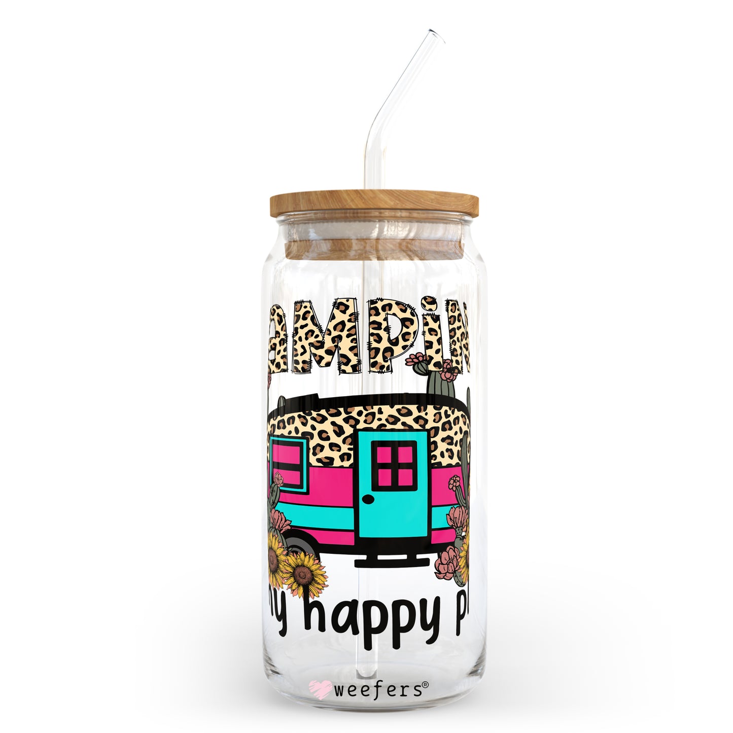 Camping is My Happy Place 20oz Libbey Glass Can, 34oz Hip Sip, 40oz Tumbler UV DTF or Sublimation Decal Transfer - Weefers