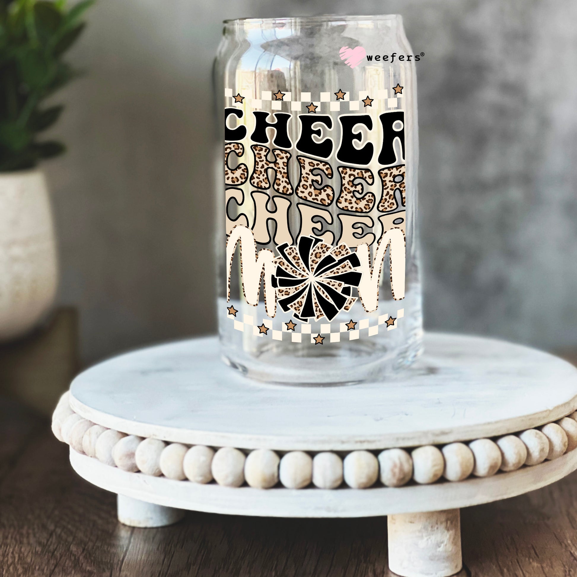 Cheer Mom Neutrals 16oz Libbey Glass Can UV DTF or Sublimation Cup Wrap - Decal Transfer - Weefers