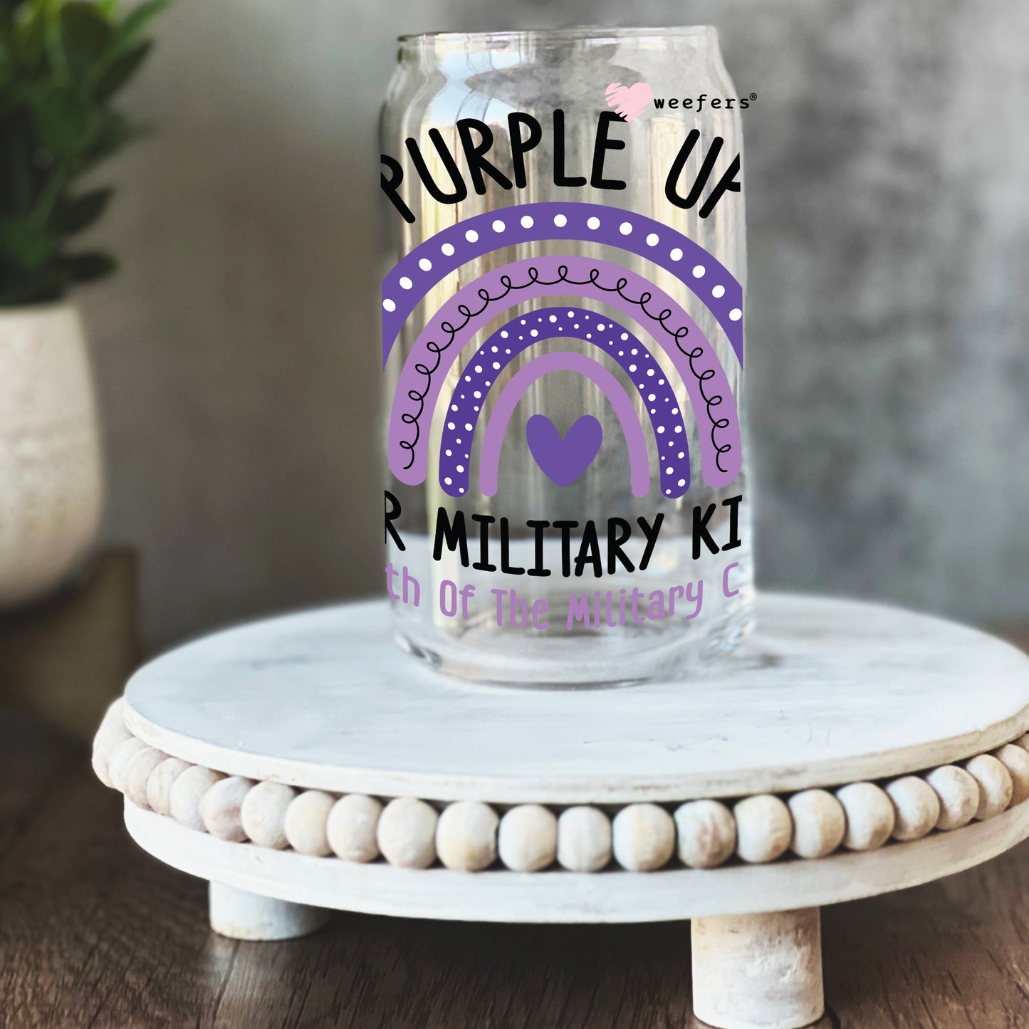 Purple Up for Military Kids 16oz Libbey Glass Can UV DTF or Sublimation Wrap - Decal - Weefers