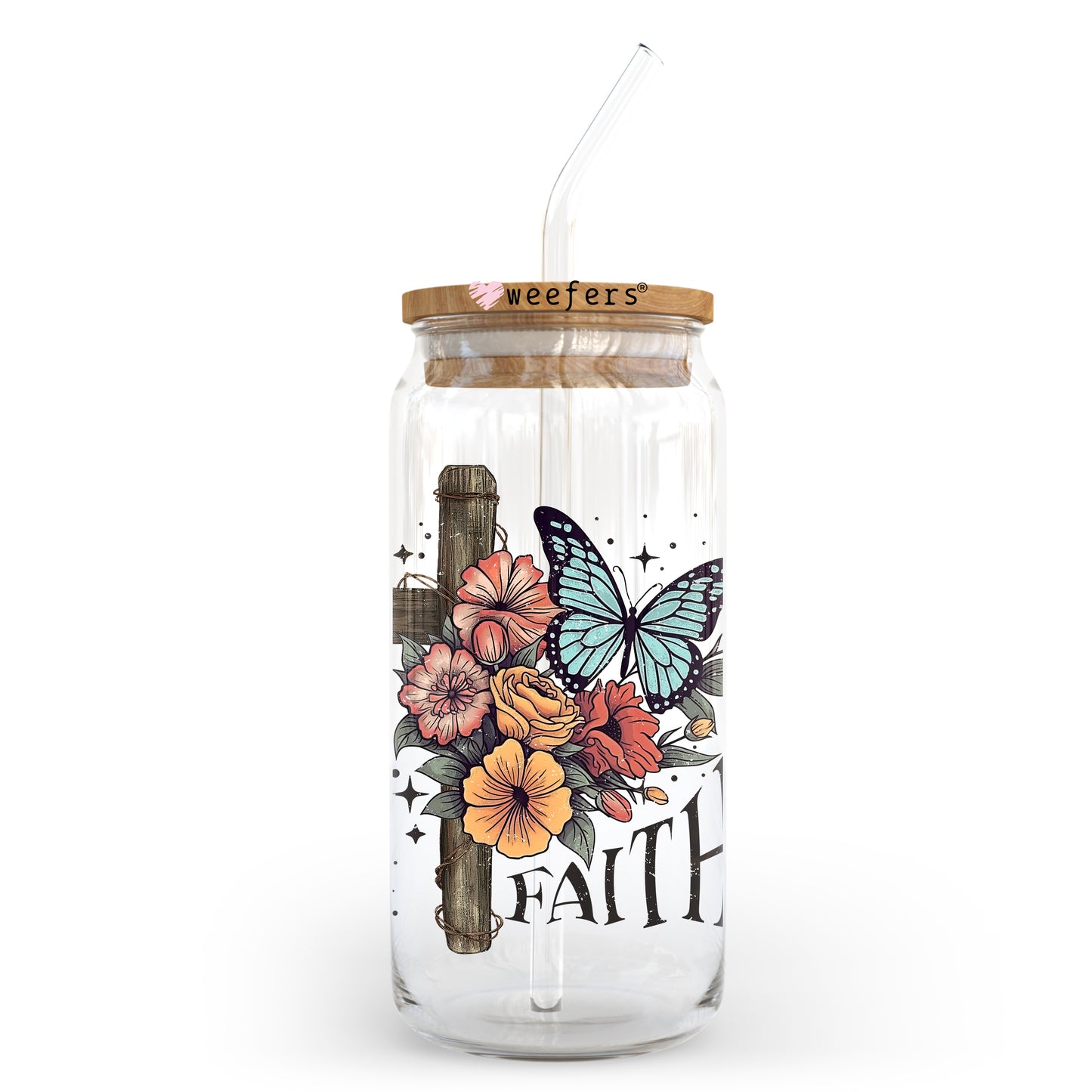 Faith Boho Floral 20oz Libbey Glass Can UV DTF or Sublimation Wrap - Decal - Weefers