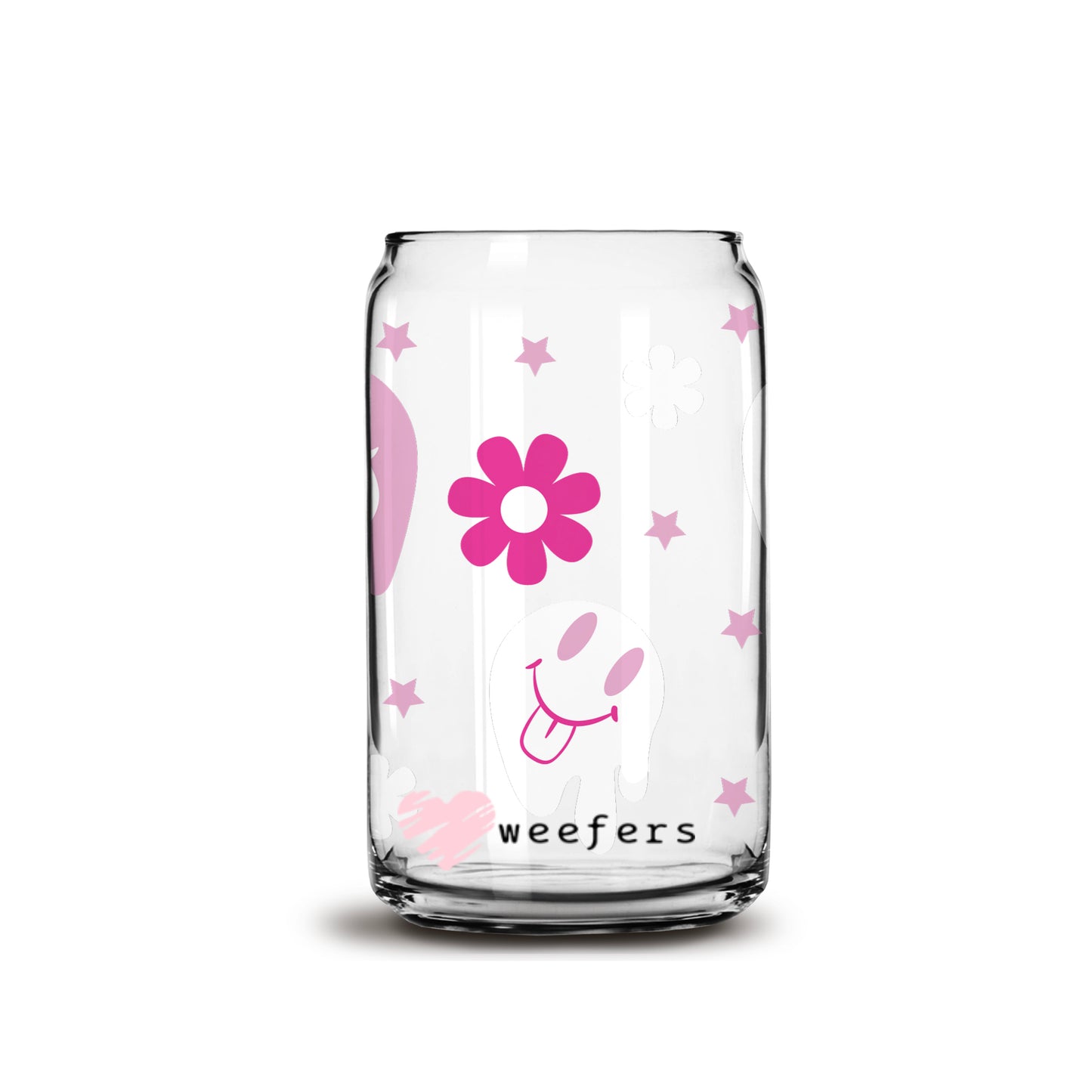 Pink Melting Smile Face 16oz Libbey Glass Can UV DTF or Sublimation Wrap - Decal - Weefers