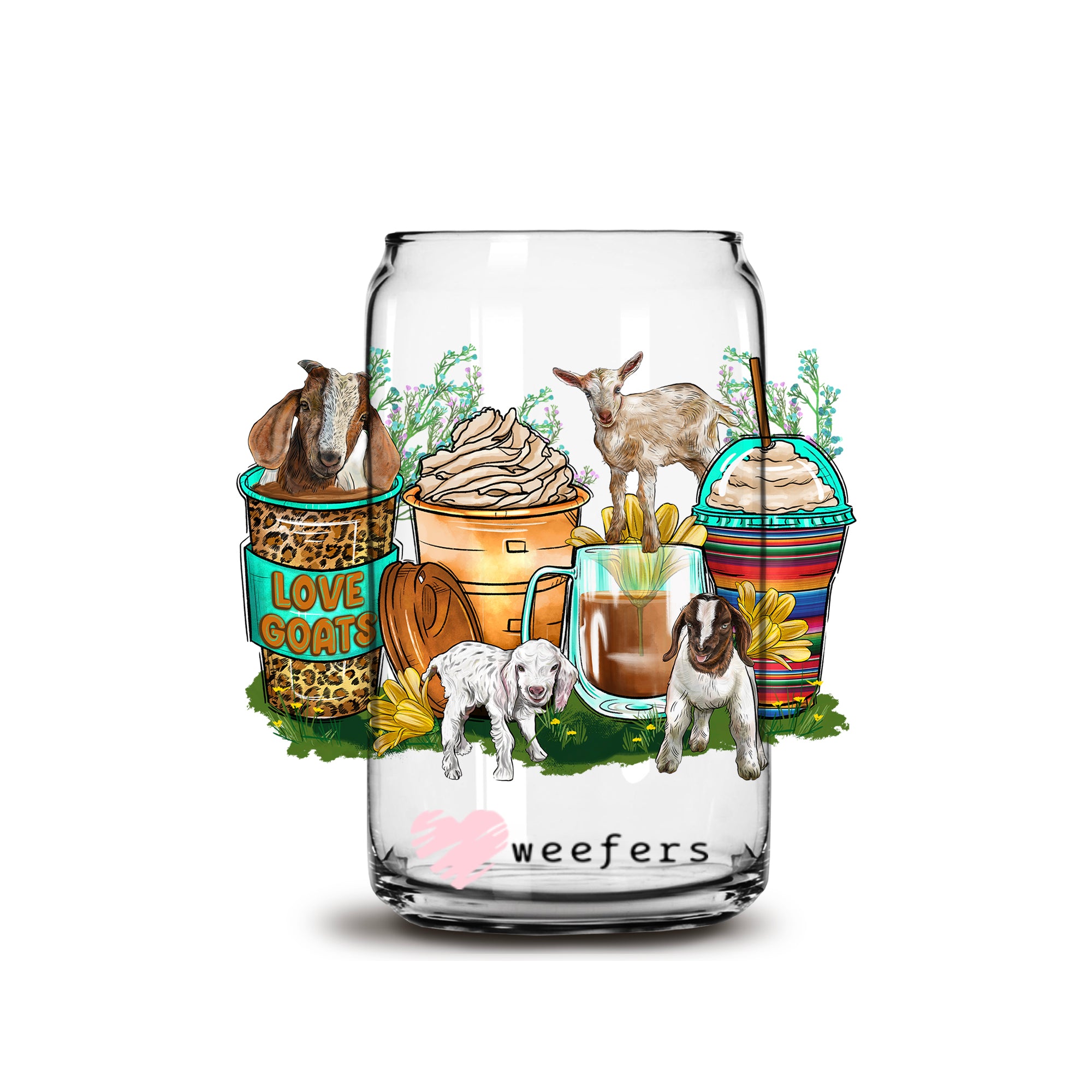 Western Love Goats Coffee Latte 16oz Libbey Glass Can Uvdtf Or 0513