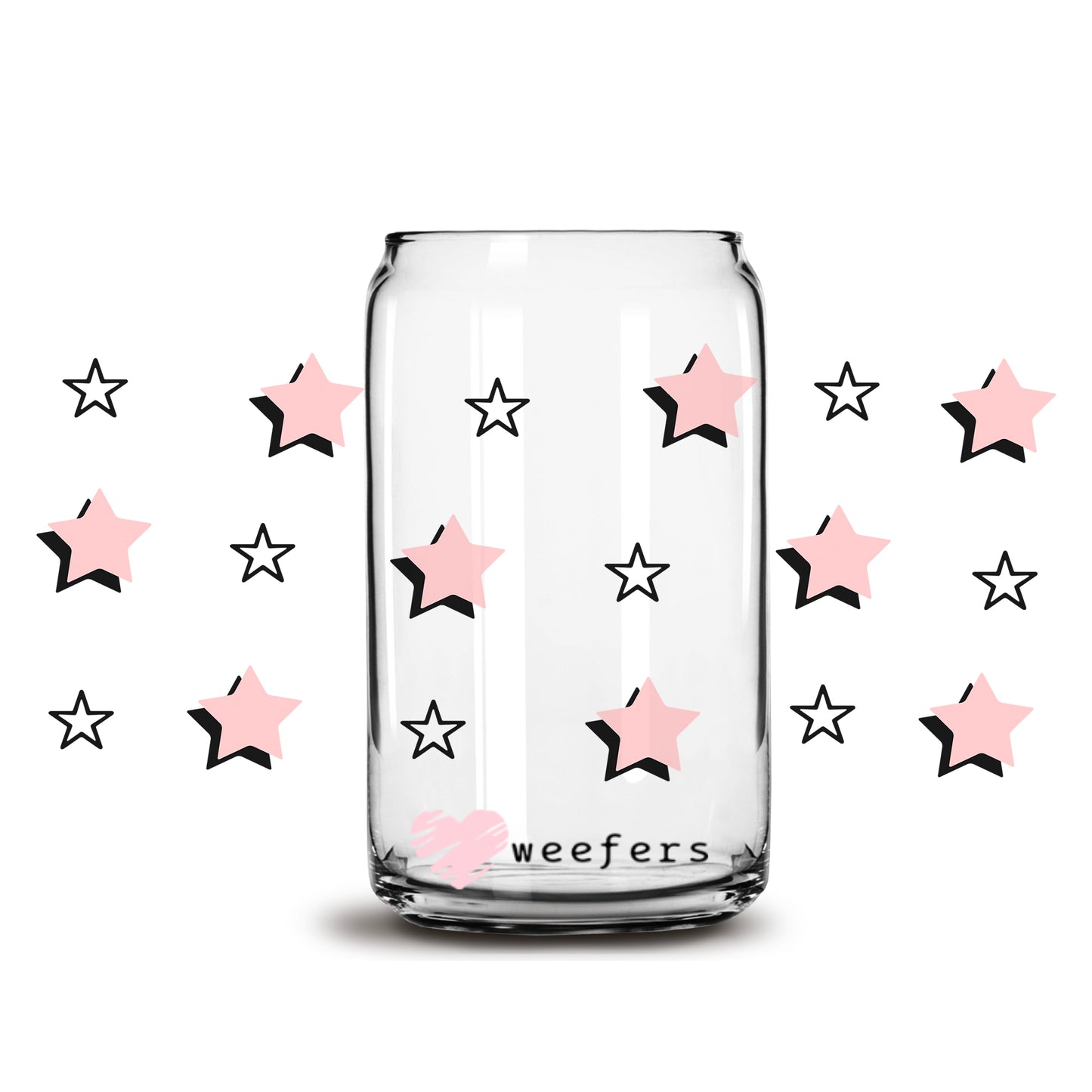 Pink Superstar Stars 16oz Libbey Glass Can UV DTF or Sublimation Wrap - Decal - Weefers