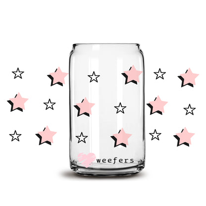 Pink Superstar Stars 16oz Libbey Glass Can UV DTF or Sublimation Wrap - Decal - Weefers