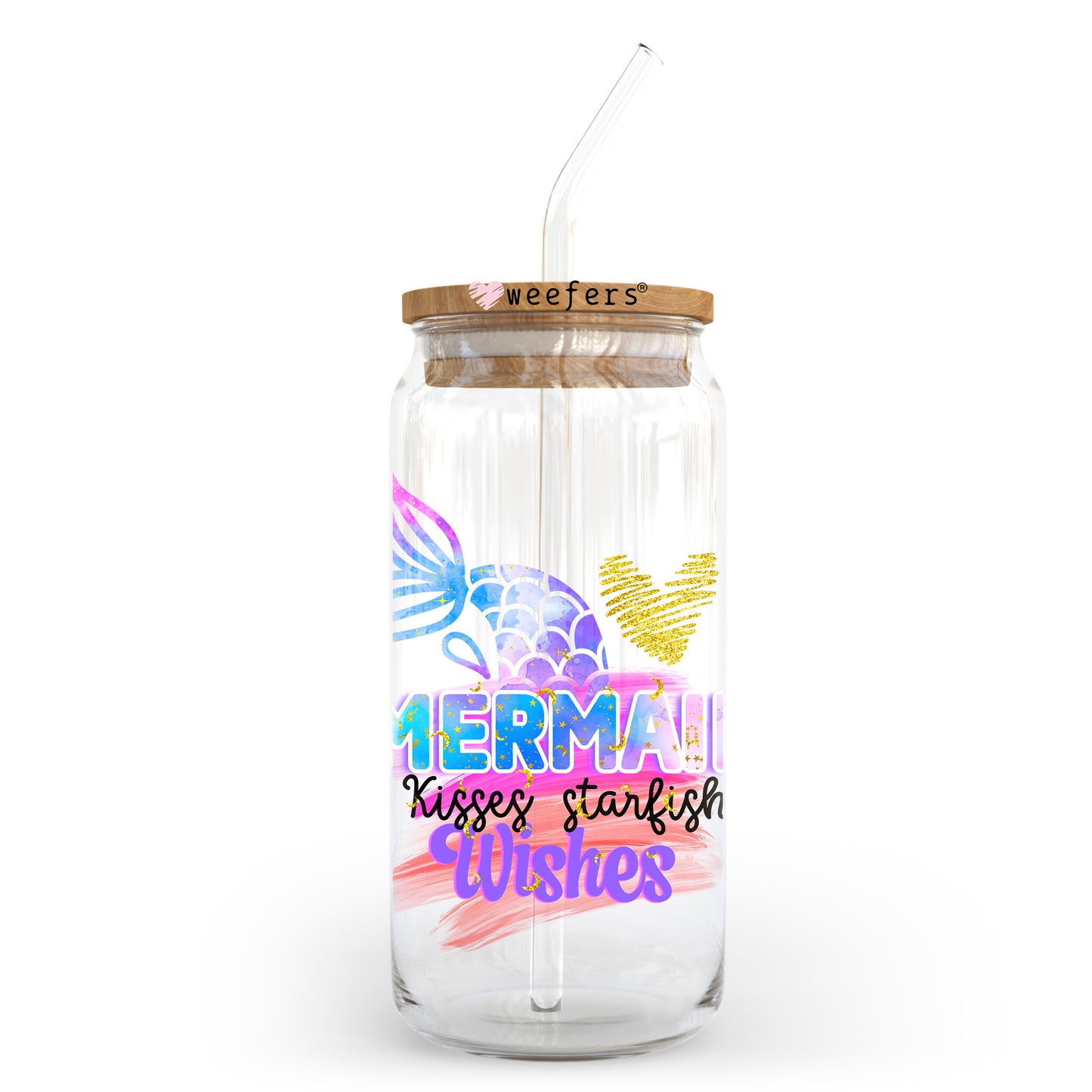 Mermaid Kisses Starfish Wishes 20oz Libbey Glass Can UV DTF or Sublimation Wrap - Decal Transfer - Weefers