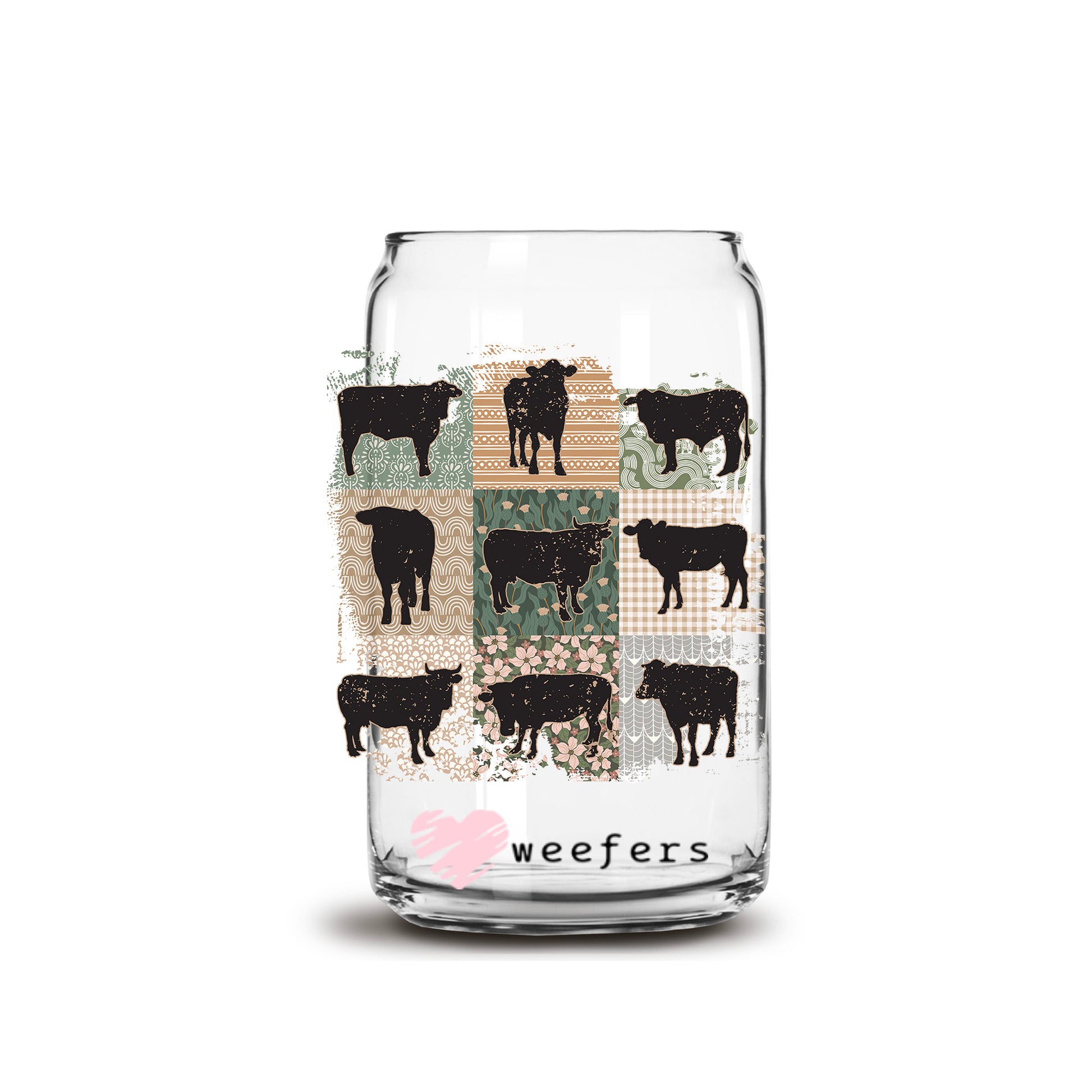 Retro Cows 16oz Libbey Glass Can UV DTF or Sublimation Cup Wrap - Decal Transfer - Weefers