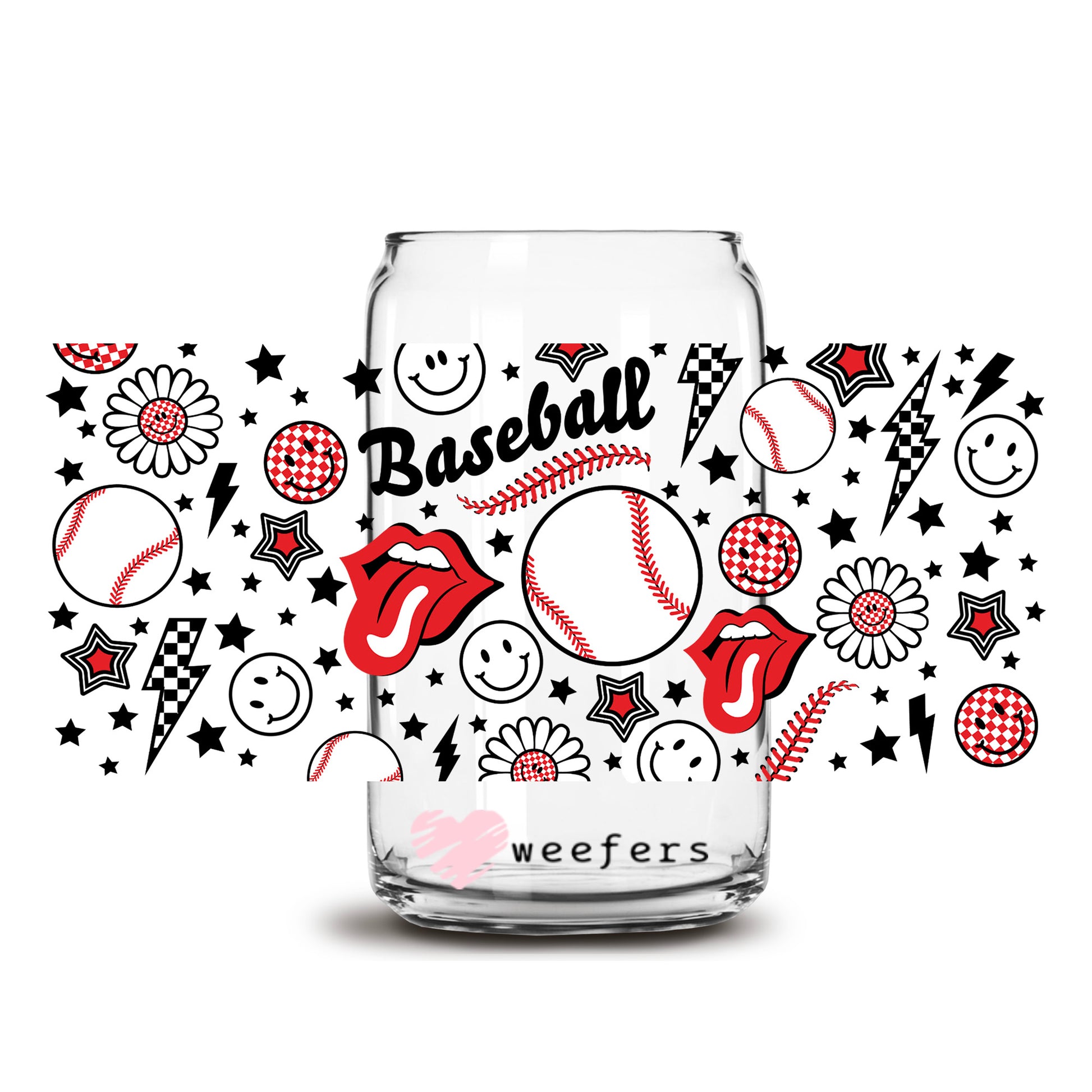 Baseball Lightening Bolt 16oz Libbey Glass Can UV DTF or Sublimation Cup Wrap - Decal Transfer - Weefers