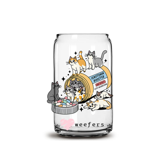 Cat lover Serotonin Booster 16oz Libbey Glass Can UV DTF or Sublimation Cup Wrap - Decal Transfer Weefers