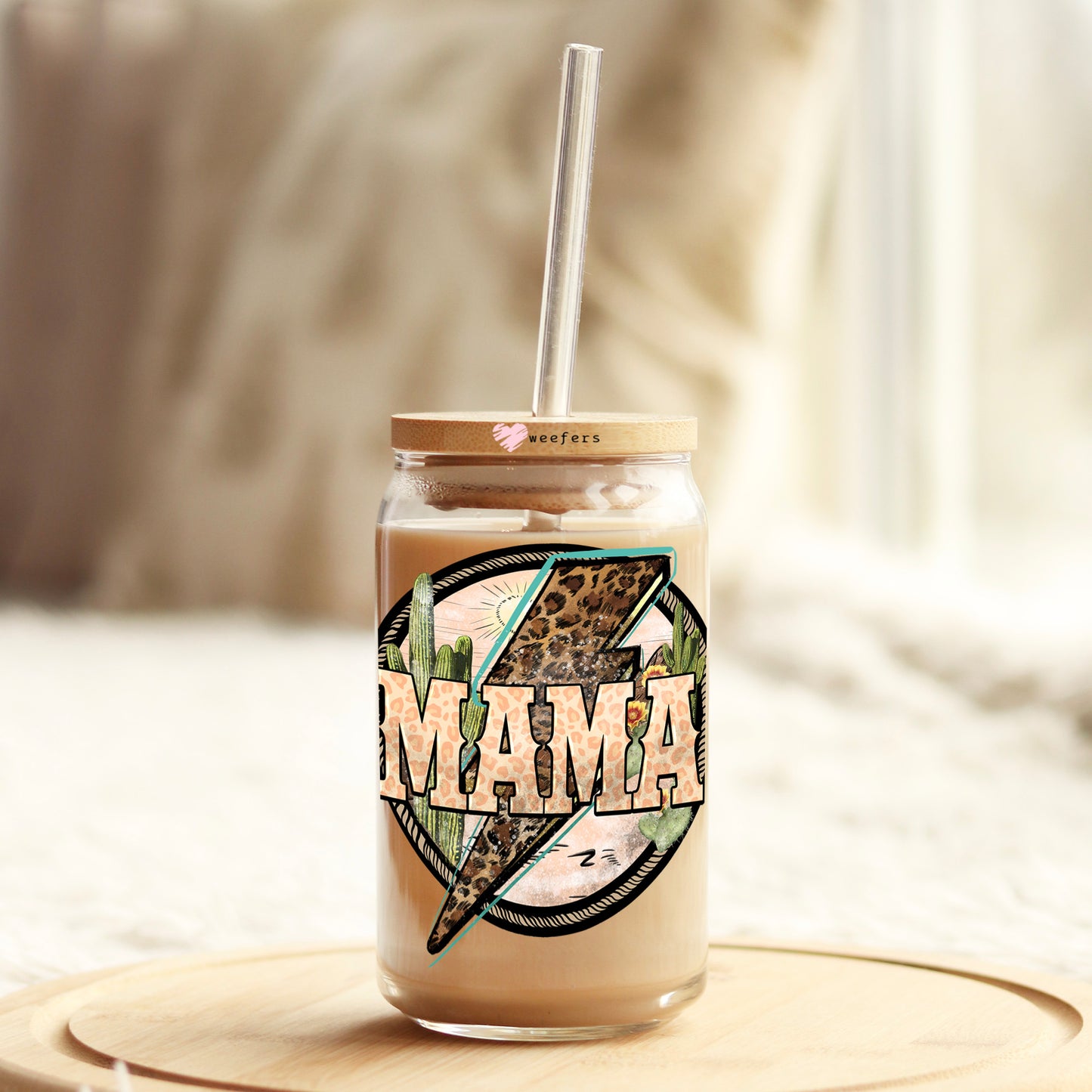 Mama Aztec Circle 16oz Libbey Glass Can UV DTF or Sublimation Cup Wrap - Decal Transfer - Weefers