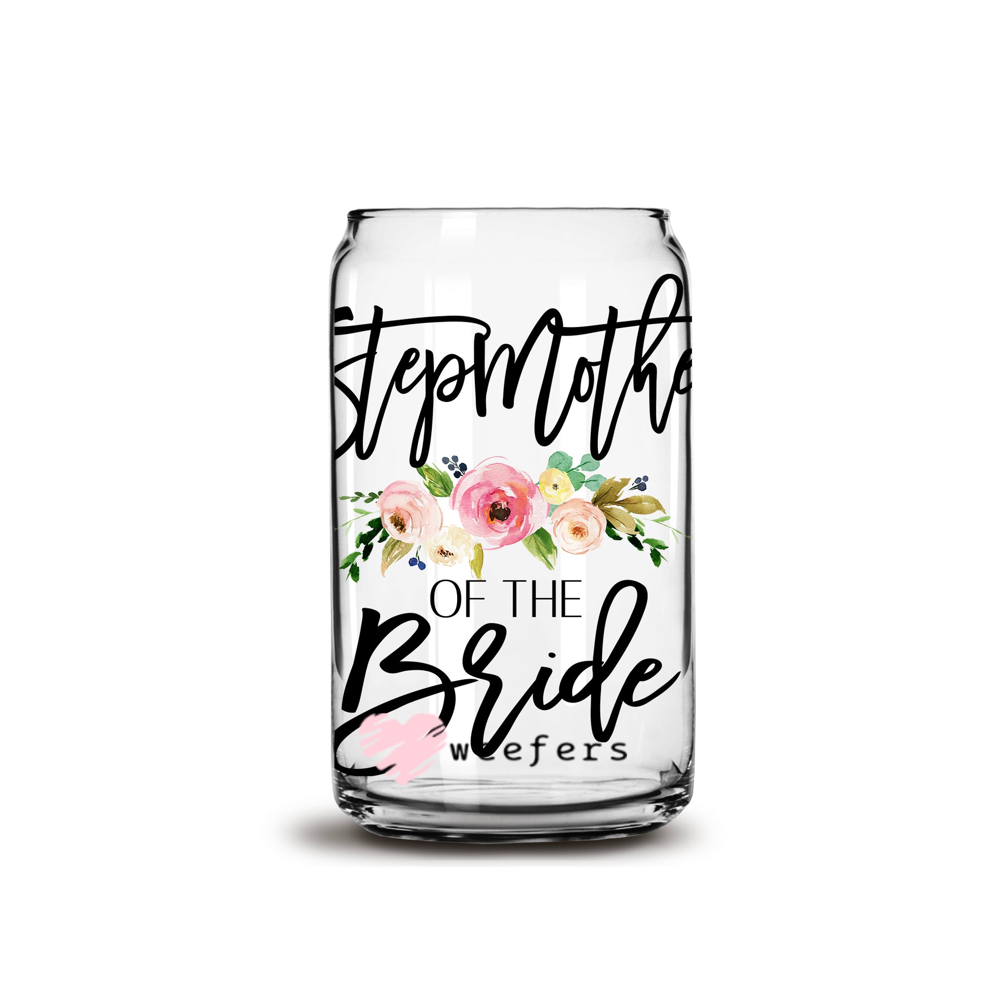 Stepmother of the Bride Blush Floral 16oz Libbey Glass Can UV DTF or Sublimation Wrap - Decal - Weefers