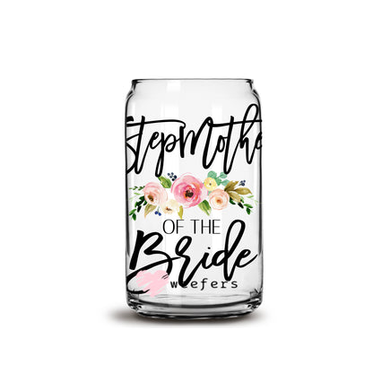 Stepmother of the Bride Blush Floral 16oz Libbey Glass Can UV DTF or Sublimation Wrap - Decal - Weefers