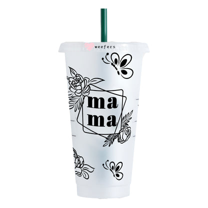 Black Floral Mama Trees 24oz UV DTF Cold Cup Wrap - Ready to apply Wrap - NO HOLE - Weefers