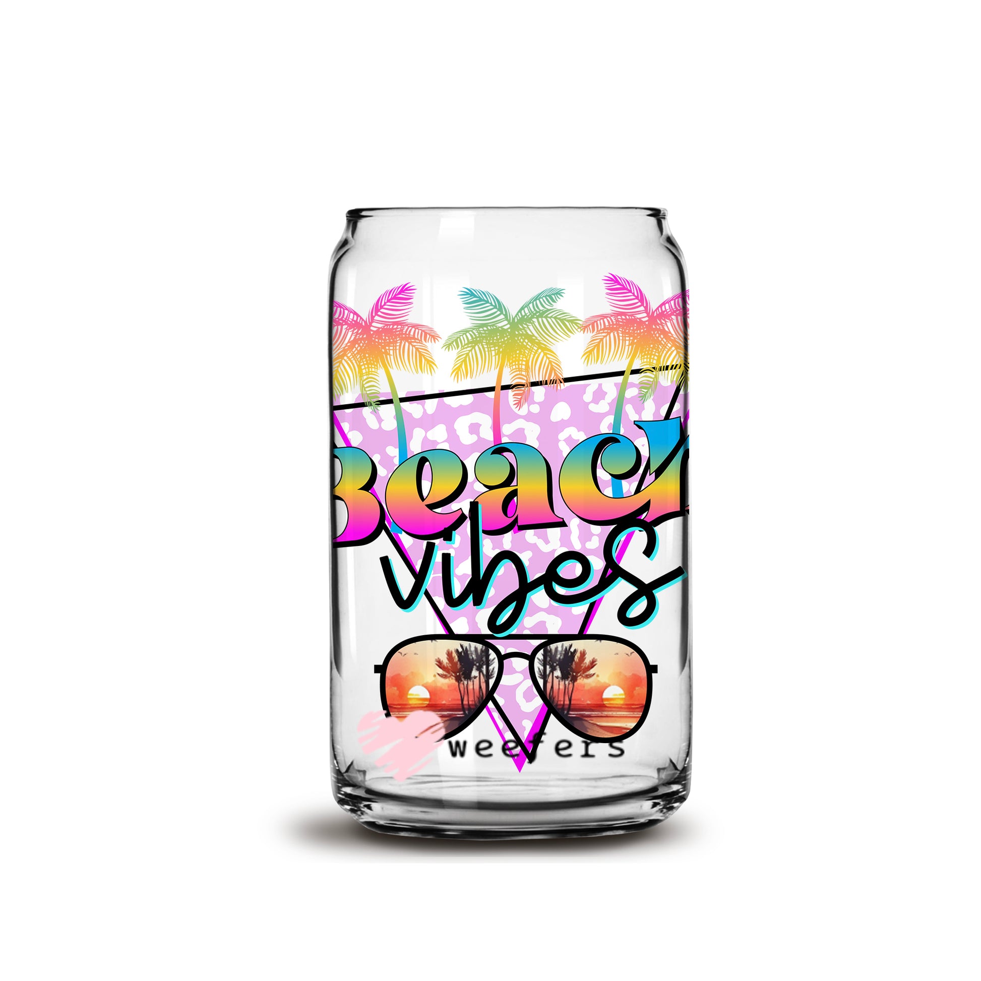 Beach Vibes 16oz Libbey Glass Can UV DTF or Sublimation Wrap - Decal - Weefers