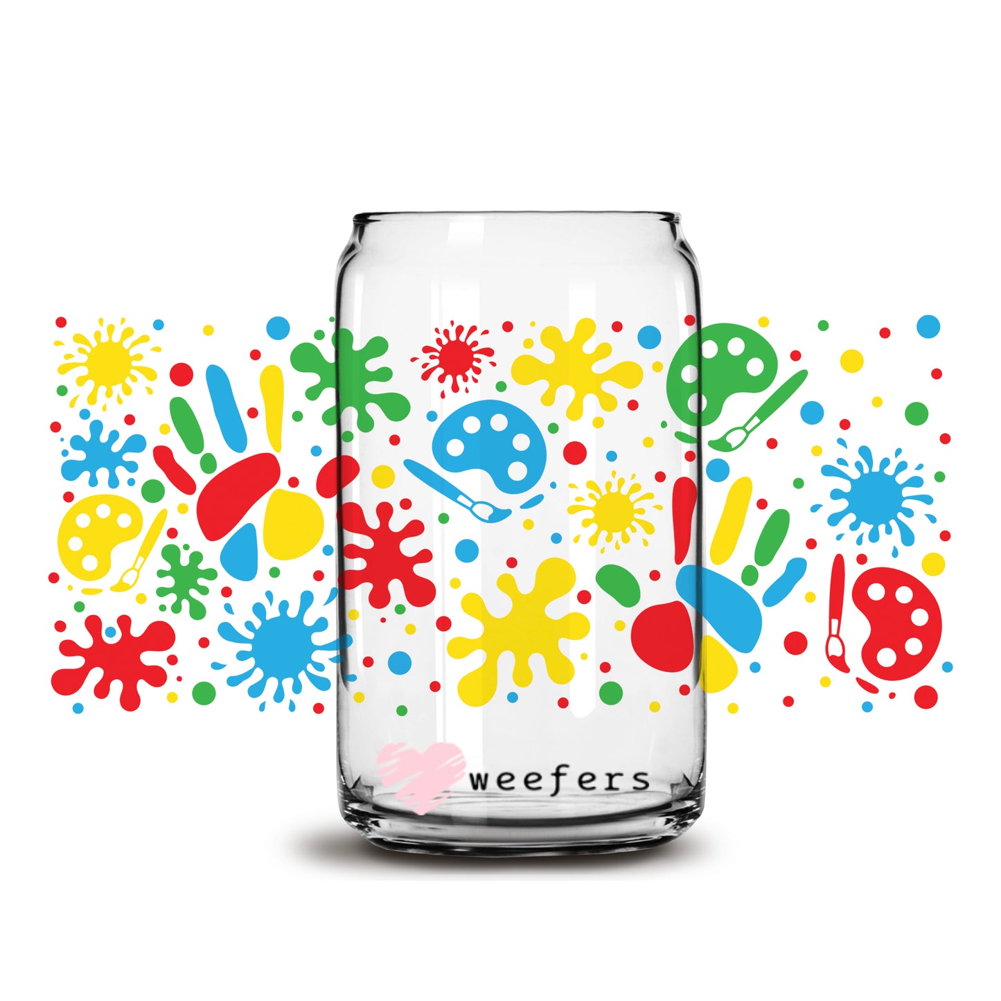 Painted Hands Art 16oz Libbey Glass Can UV DTF or Sublimation Cup Wrap - Decal Transfer - Weefers