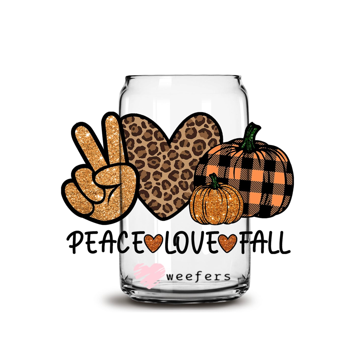 Peace Love Fall 16oz Libbey Glass Can UV DTF or Sublimation Wrap - Decal - Weefers