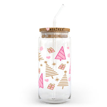 Load image into Gallery viewer, Christmas Pink and Gold Doodle Trees 20oz Libbey Glass Can, 34oz Hip Sip, 40oz Tumbler UVDTF or Sublimation Decal Transfer
