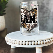 Load image into Gallery viewer, a glass jar with a leopard print heart on it
