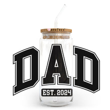 Load image into Gallery viewer, a glass jar with a straw in it with the word dad on it
