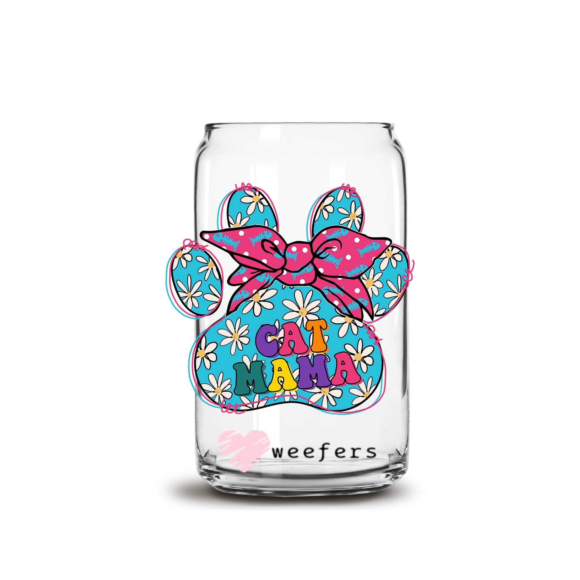 Cat Mama Paw 16oz Libbey Glass Can UV DTF or Sublimation Cup Wrap - Decal Transfer - Weefers