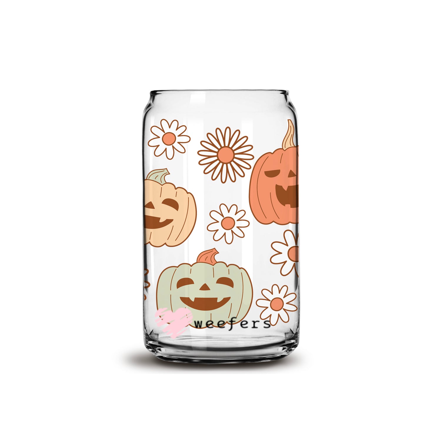 Happy Jack o' Lantern Pumpkins 16oz Libbey Glass Can UV DTF or Sublimation Wrap - Decal - Weefers