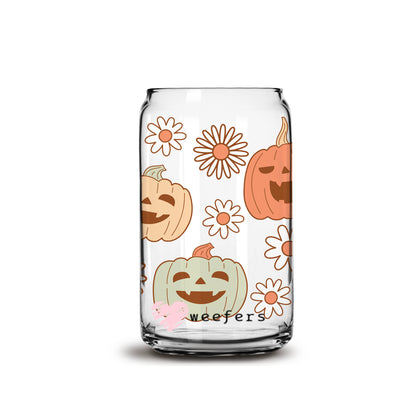 Happy Jack o' Lantern Pumpkins 16oz Libbey Glass Can UV DTF or Sublimation Wrap - Decal - Weefers