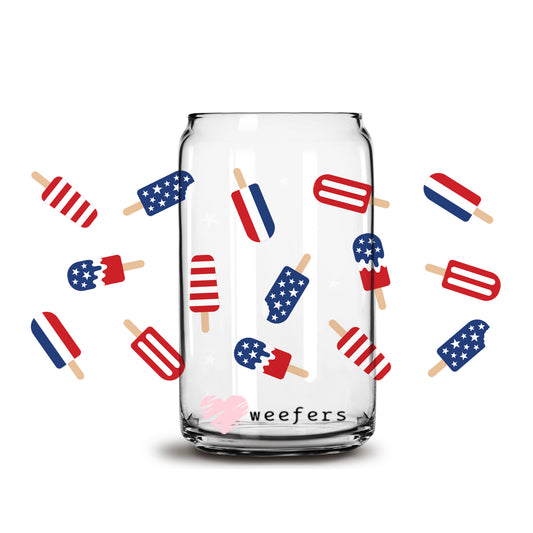 4th of July Popsicles 16oz Libbey Glass Can UV DTF or Sublimation Wrap - Decal - Weefers