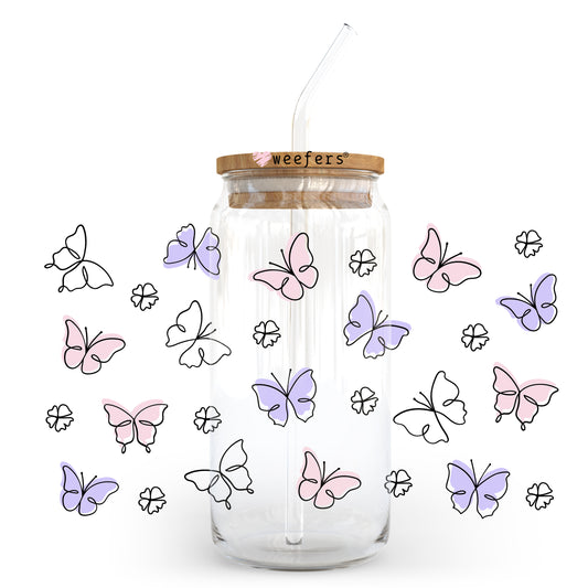 Purple Pink Butterflies 20oz Libbey Glass Can, 34oz Hip Sip, 40oz Tumbler UV DTF or Sublimation Decal Transfer - Weefers