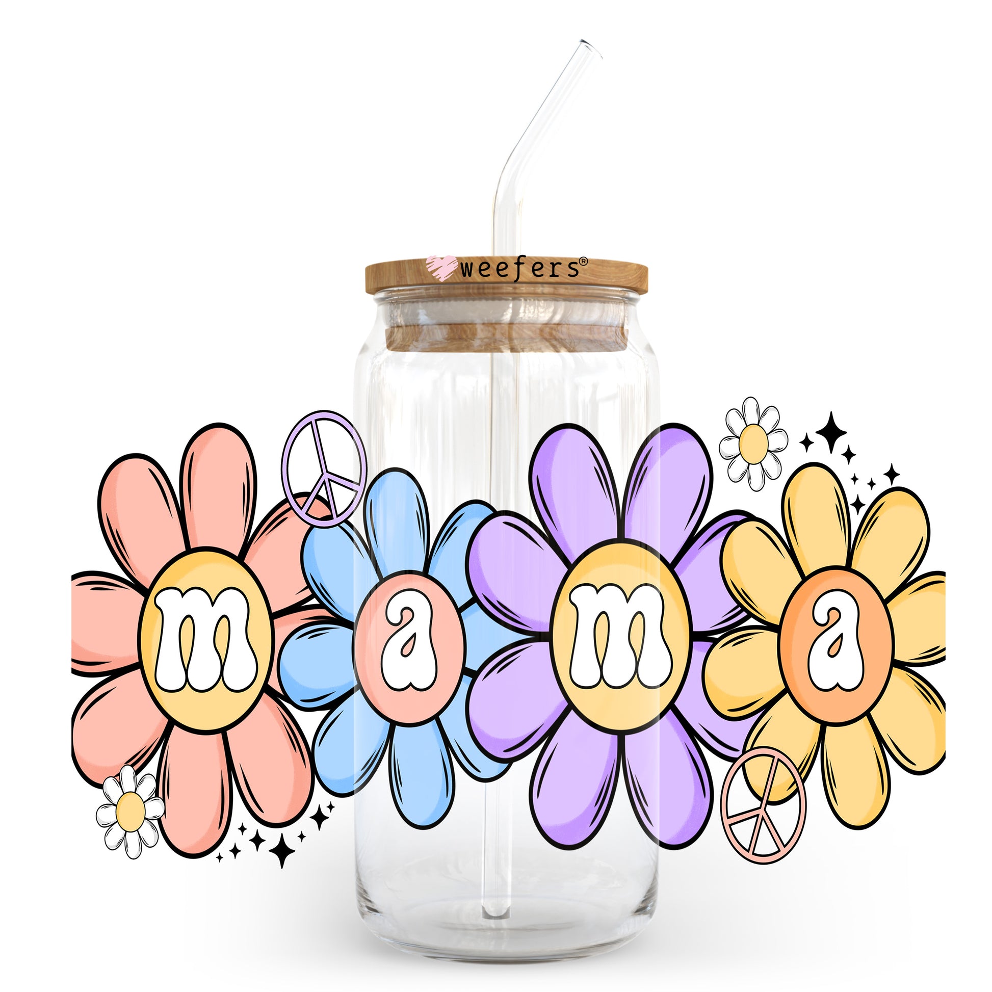 Flower Mama 20oz Libbey Glass Can UV DTF or Sublimation Wrap - Decal Transfer - Weefers